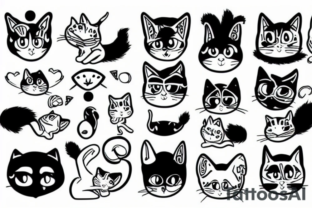 furry black and white silly cat tattoo idea