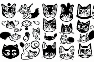 furry black and white silly cat tattoo idea