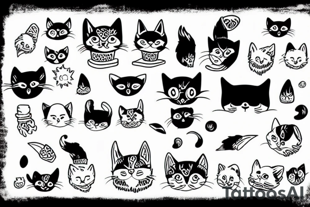 furry black and white silly cat tattoo idea