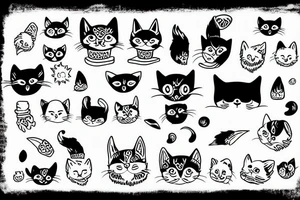 furry black and white silly cat tattoo idea