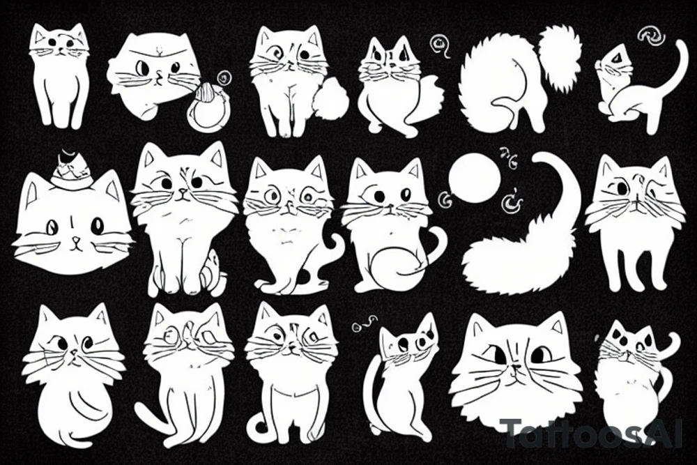 black and white silly cat fluffy tattoo idea
