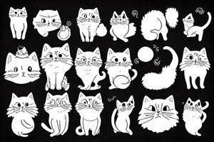 black and white silly cat fluffy tattoo idea
