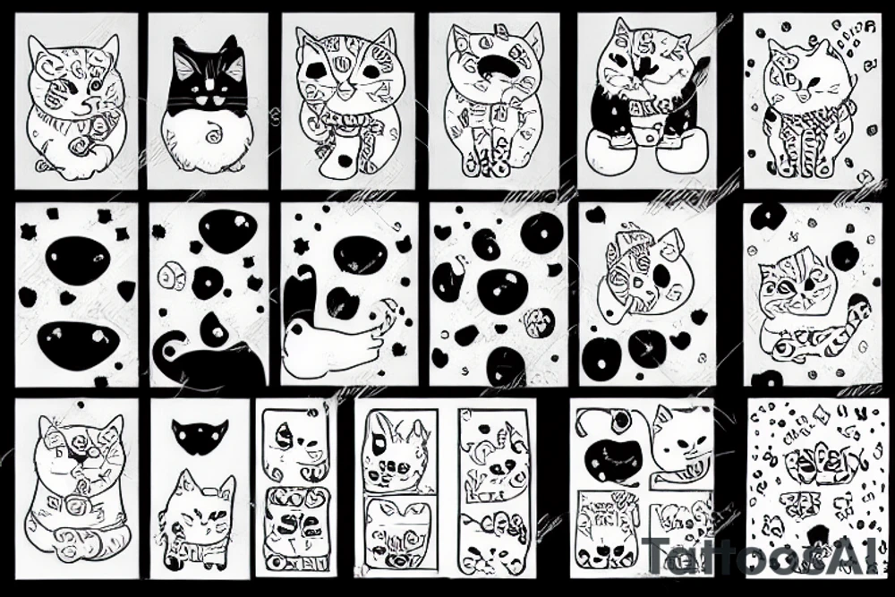black and white silly cat fluffy tattoo idea
