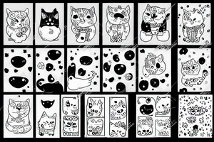 black and white silly cat fluffy tattoo idea