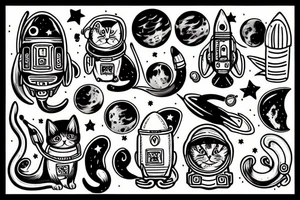 Cat in space riding a rocket tattoo idea