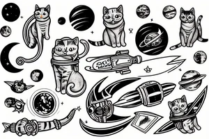 Cat in space riding a rocket tattoo idea