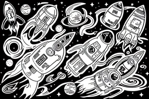 Cat in space riding a rocket tattoo idea