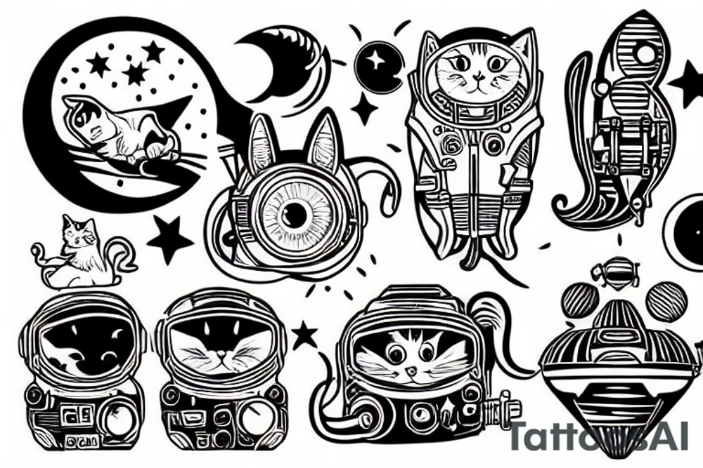 Cat in space riding a rocket tattoo idea