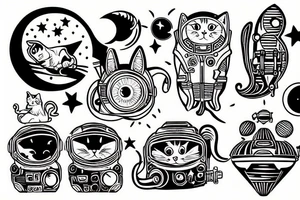 Cat in space riding a rocket tattoo idea
