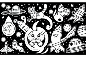Cat in space riding a rocket tattoo idea