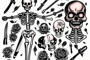 a skeleton with a knife in its hand tattoo idea
