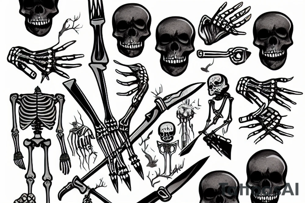 a skeleton with a knife in its hand tattoo idea