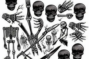 a skeleton with a knife in its hand tattoo idea