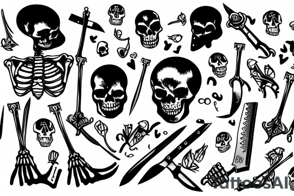 a skeleton with a knife in its hand tattoo idea