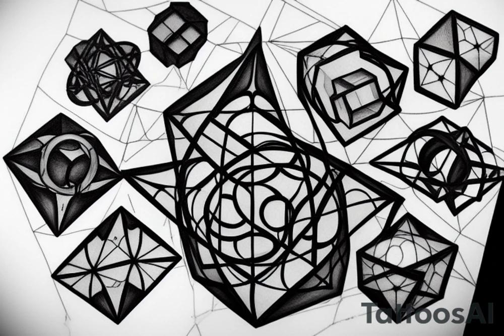 metatron cube surrounded by 3d cubes tattoo idea