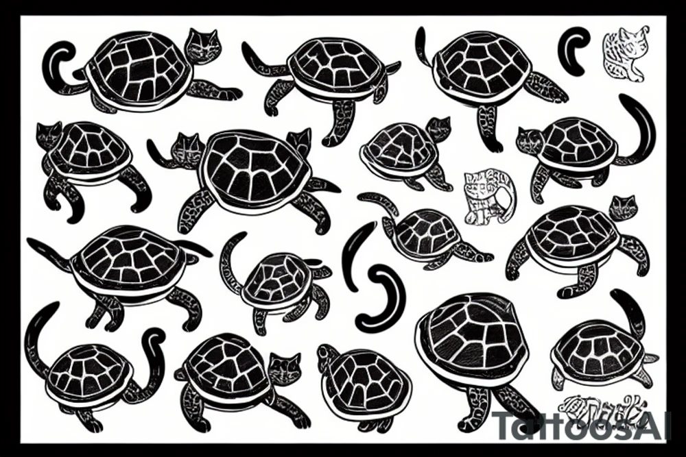 two cats, one orange cat and one turtle shell cat tattoo idea