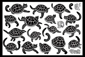 two cats, one orange cat and one turtle shell cat tattoo idea
