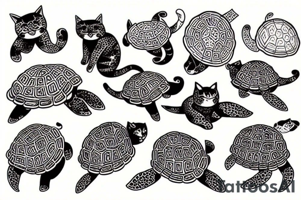 two cats, one orange cat and one turtle shell cat tattoo idea