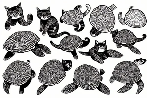 two cats, one orange cat and one turtle shell cat tattoo idea