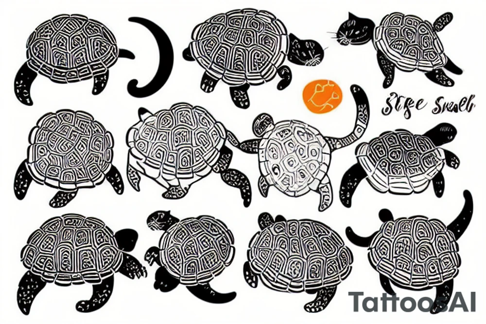 two cats, one orange cat and one turtle shell cat tattoo idea