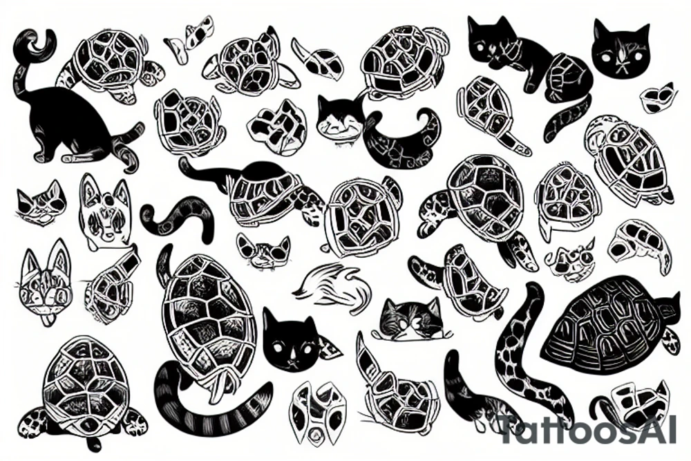 two cats, one orange cat and one turtle shell cat tattoo idea