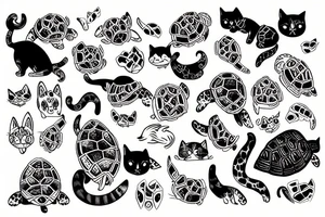 two cats, one orange cat and one turtle shell cat tattoo idea