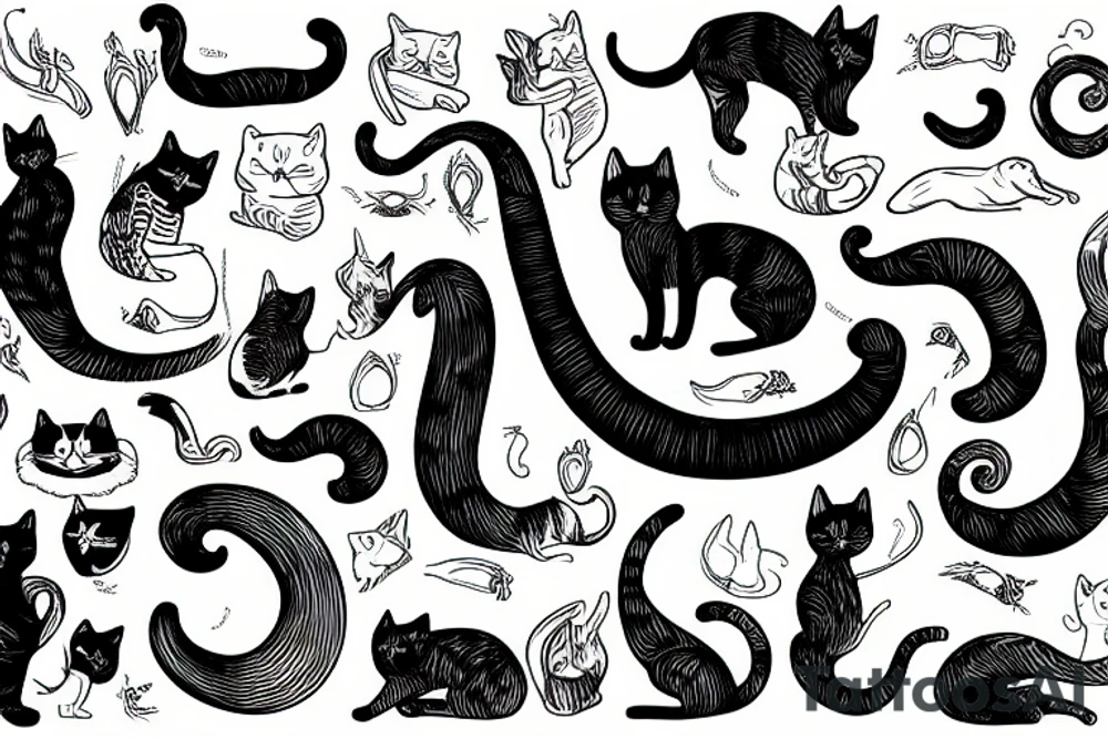 one cat with a very long tail, waist tattoo idea