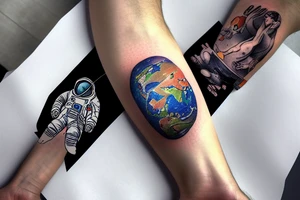 an astronaut kneeling on the moon watching the earth explode tattoo idea