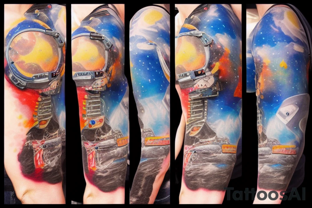 an astronaut watching the earth explode tattoo idea