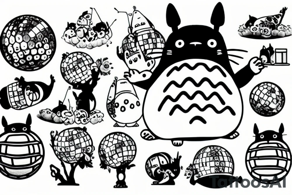 Totoro riding a disco ball tattoo idea