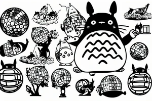 Totoro riding a disco ball tattoo idea