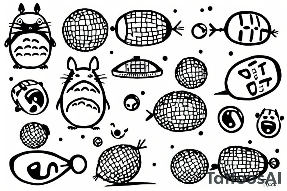 Totoro riding a disco ball tattoo idea