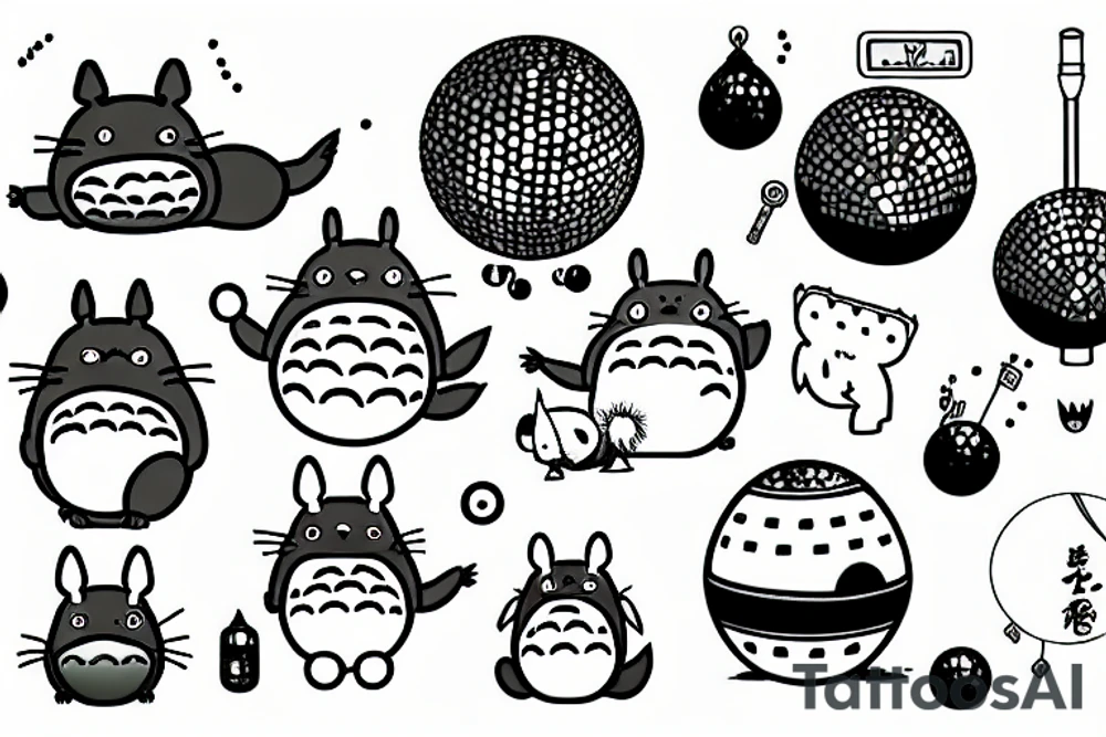Totoro riding a disco ball tattoo idea