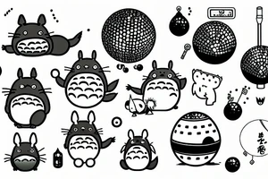 Totoro riding a disco ball tattoo idea