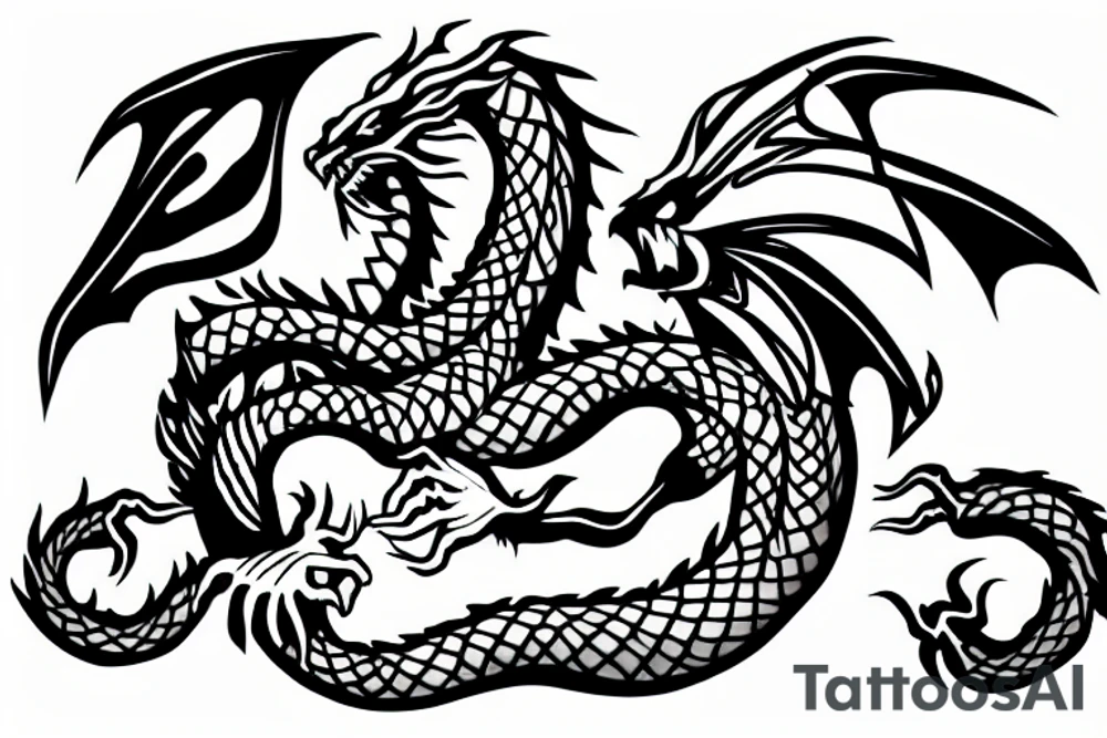dragon with a knife drinking beer tattoo idea