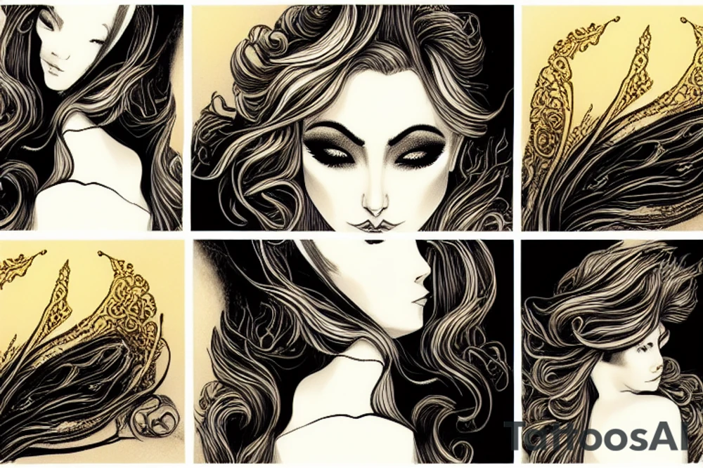 Elven Queen of extraordinary beauty, with her timeless features and golden river of hair,  was highly praised for her beauty, particularly that of her hair, which was a deep and radiant gold, shot with silver. tattoo idea