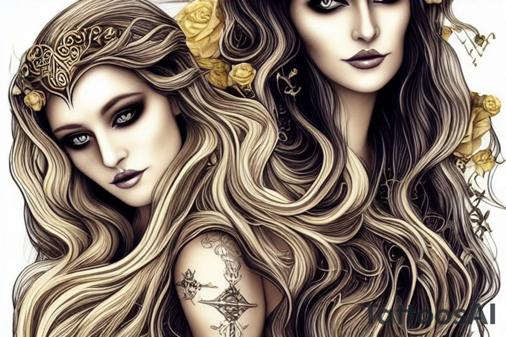Elven Queen of extraordinary beauty, with her timeless features and golden river of hair,  was highly praised for her beauty, particularly that of her hair, which was a deep and radiant gold, shot with silver. tattoo idea
