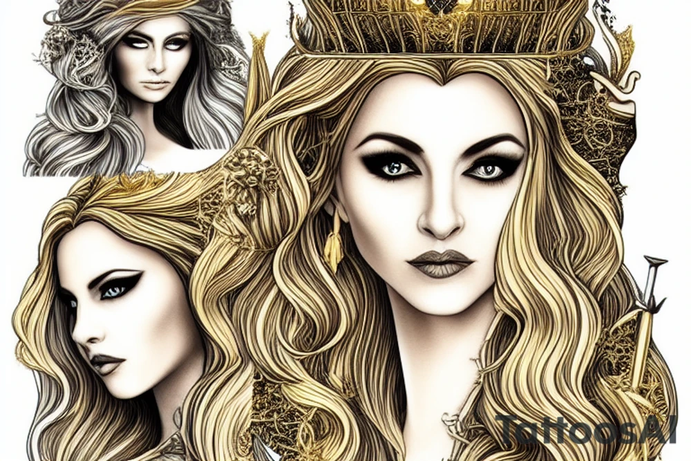 Elven Queen of extraordinary beauty, with her timeless features and golden river of hair,  was highly praised for her beauty, particularly that of her hair, which was a deep and radiant gold, shot with silver. tattoo idea