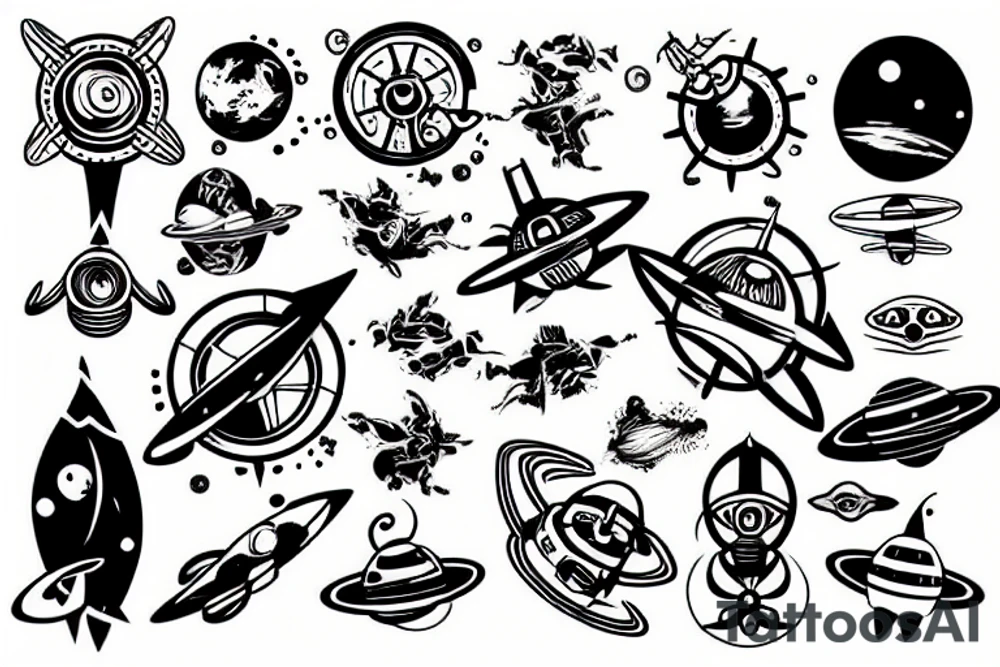 Space nautical ship tattoo idea