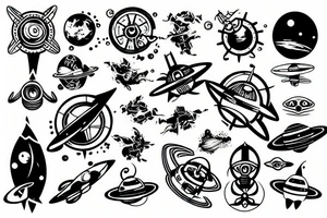 Space nautical ship tattoo idea