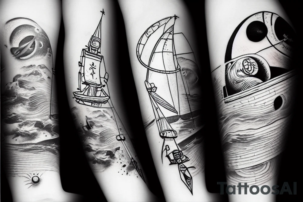 Space nautical ship tattoo idea