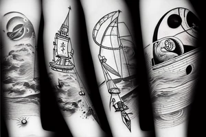 Space nautical ship tattoo idea