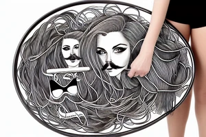 woman with a moustache on a skateboard holding a plate of spaghetti tattoo idea