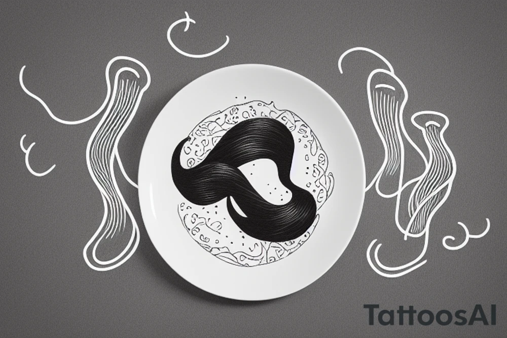 woman with a moustache on a skateboard holding a plate of spaghetti tattoo idea