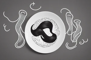woman with a moustache on a skateboard holding a plate of spaghetti tattoo idea