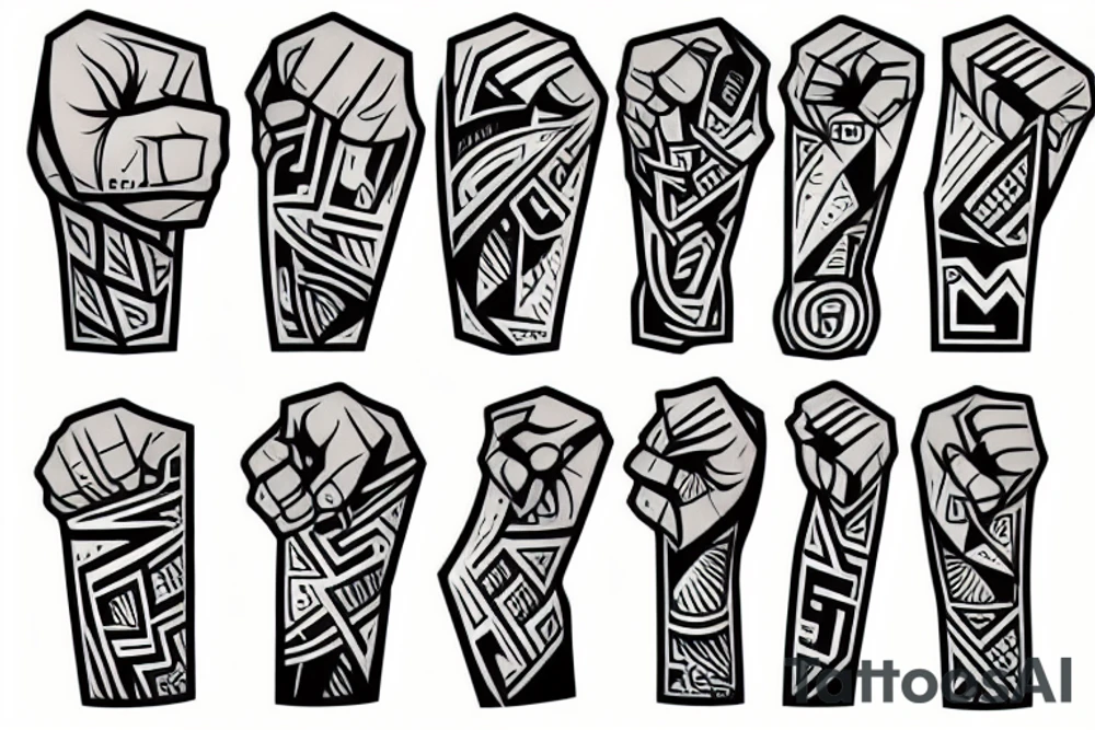 a man's arm with a large fist tattoo idea
