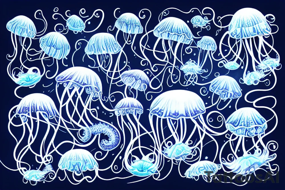 Blue jellyfish with long tentacles tattoo idea