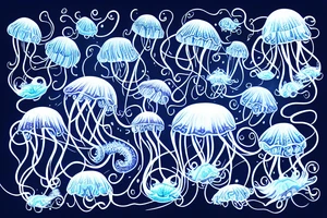 Blue jellyfish with long tentacles tattoo idea