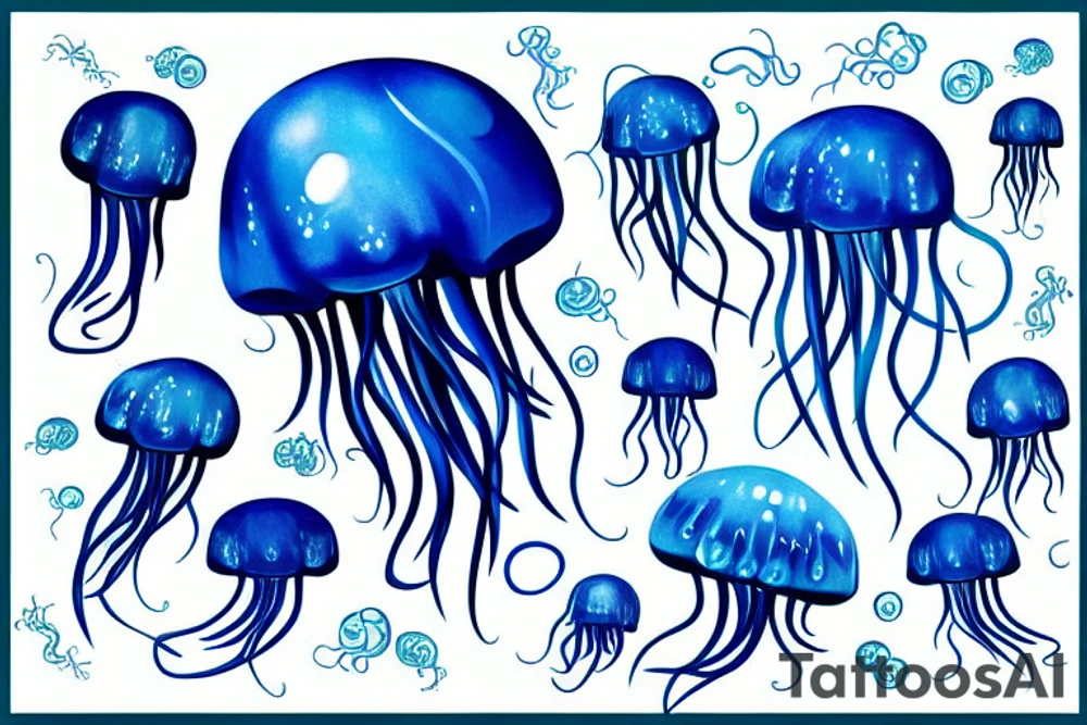 Blue jellyfish with long tentacles tattoo idea