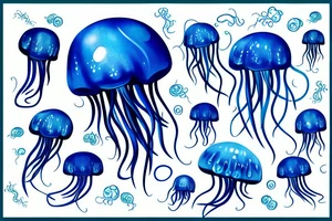 Blue jellyfish with long tentacles tattoo idea